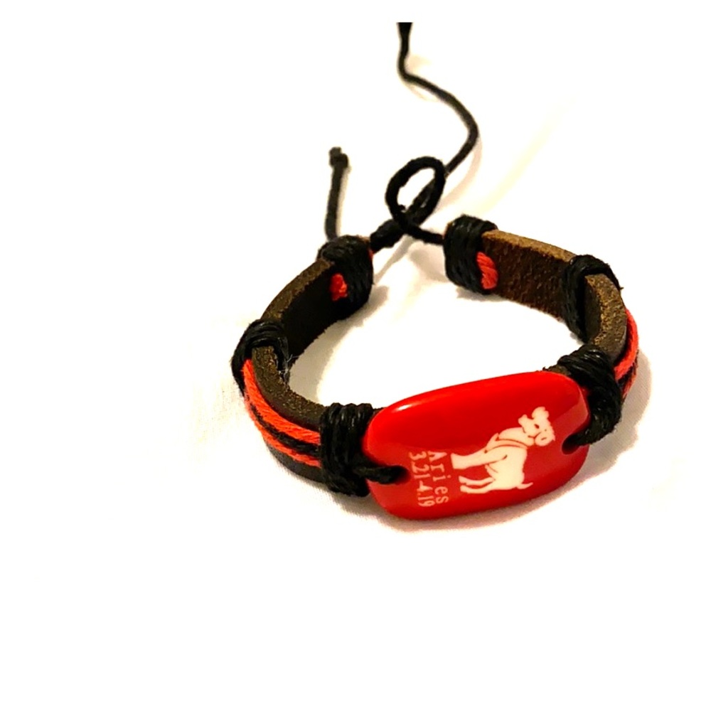 Black Drawstring Aries Bracelet With Leather Band